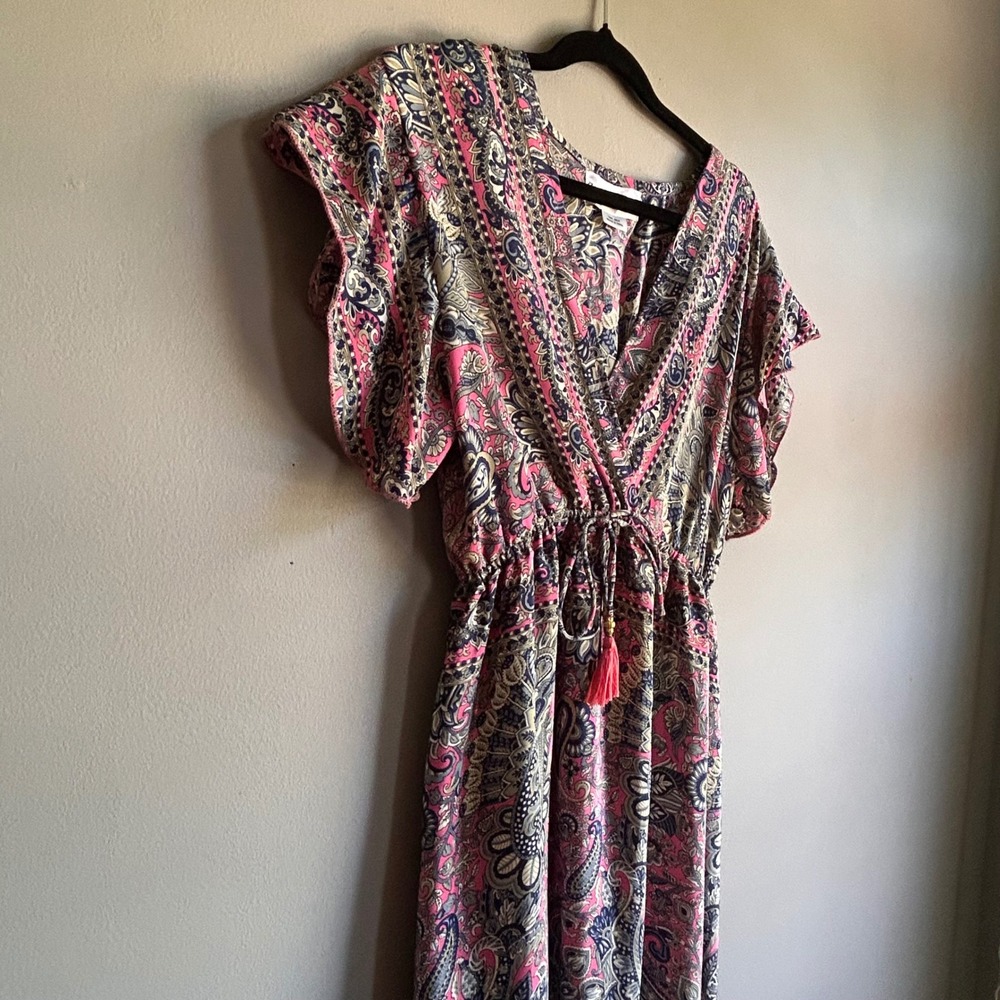 Jessica Taylor Pink Paisley 100% Silk Maxi Dress High Low Ruffle Tassel Boho S - Picture 4 of 9